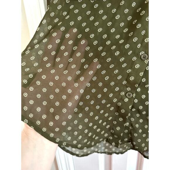 FREE PEOPLE Easy Rider Army Olive Green Boho Sheer Pattern Blouse Top - Small - Picture 5 of 7